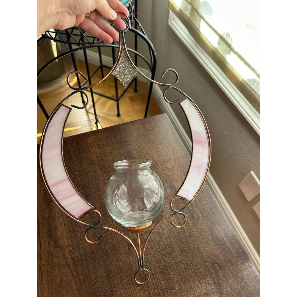 Vintage Stained Glass Plant Rooter Candle Holder Hanging Home Decor gift